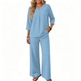 thumbnail image 4 of Lounge Sets for Women 2 Piece Sets 3/4 Sleeve Tops Wide Leg Pants Summer Spring Vacation Travel Outfits Fashion Clothing, 4 of 5