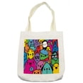 thumbnail image 1 of Indie Tote Bag, Hand Drawn Colorful Doodle of Funny Crazy Monster Buddies Group Drawing Style, Cloth Linen Reusable Bag for Shopping Books Beach and More, 16.5" X 14", Cream, by Ambesonne, 1 of 2