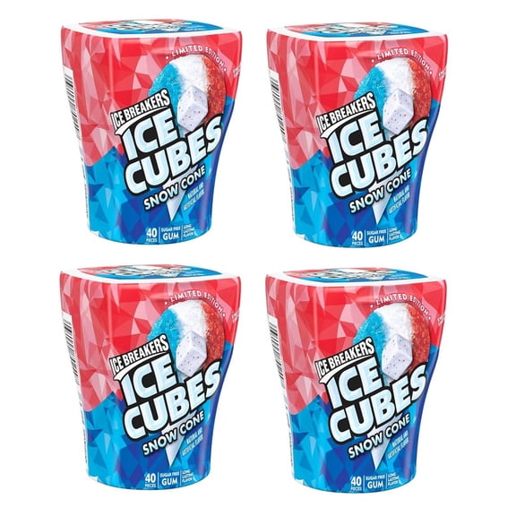Ice Breakers Ice Cubes Snow Cone Sugar Free Gum 3.24 Oz 40 Pieces Pack of 4 Limited Edition Flavor