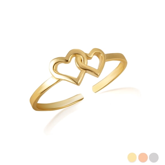 10k Solid Yellow Gold Double Heart Toe Ring