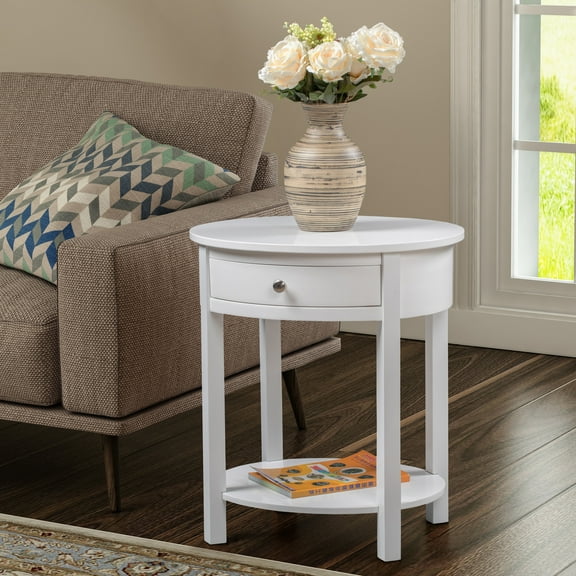 End Table with Drawer Storage - Oval Accent Table, Living Room Side Table, 24" Height, Home Decor