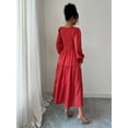 thumbnail image 6 of Autumn Women'S Long Sleeve Ruffled Round Neck Layered Flowing Wedding Guest Maxi Dress Rust Red XL, 6 of 7