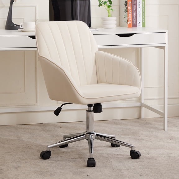 Ergonomic Swivel Office Chair with Electroplated Silver Metal Base, Memory Foam Cushion S-Shaped Back Comfort Adjustable Desk Chair for Home Bedroom Office