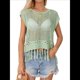 thumbnail image 3 of Top Corto de de Ganchillo con Borlas para Mujer, Sexy, de Corta, de Rejilla Transparente. Verde L, 3 of 9