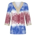thumbnail image 4 of Teissuly Fashion Women's Summer V-Neck 3/4 Sleeve Lace Print Casual T-shirt Blouse, 4 of 4
