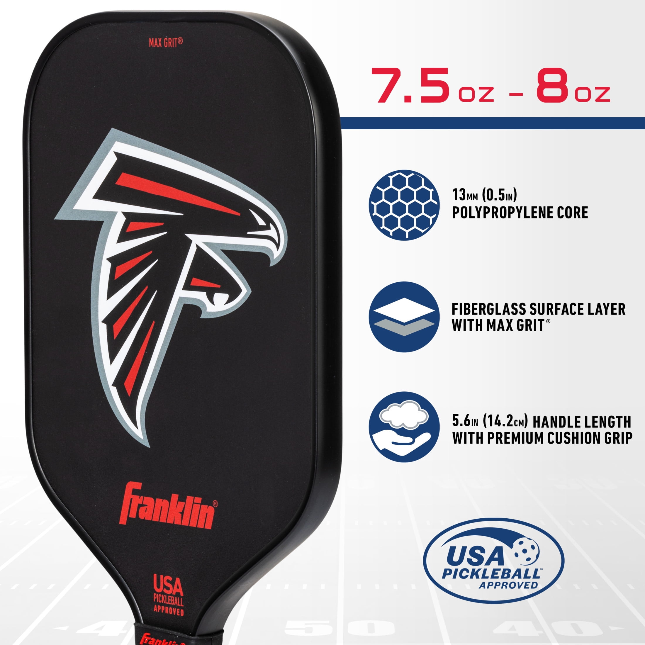 Franklin Sports NFL Atlanta Falcons Pickleball Paddle - Official NFL Team Pickleball Paddles - USAP (USAPA) Approved Premium Quality Pickleball Paddles - Authentic Team Logos + Colors