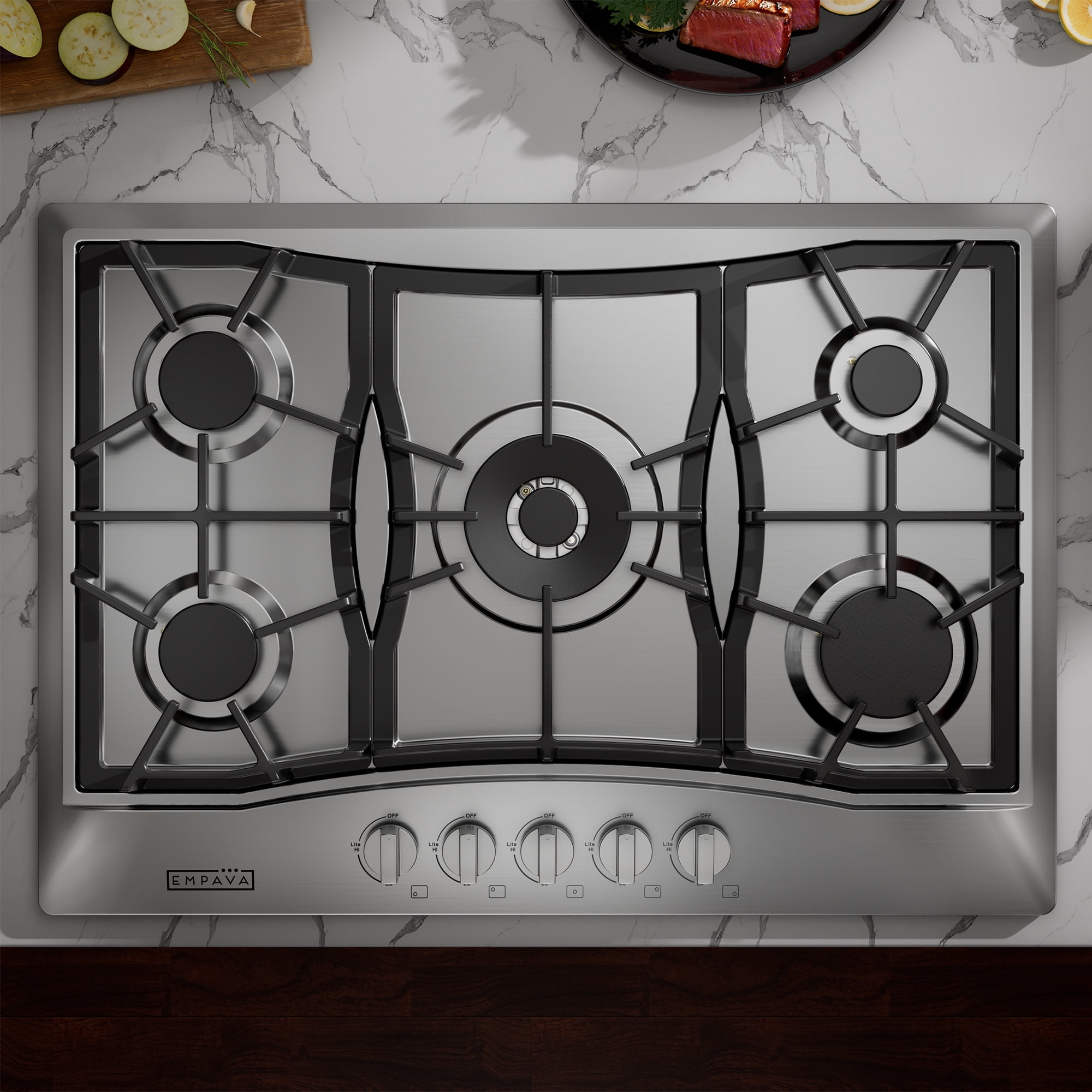 Empava 30 in. Gas Stove Cooktop with 5 3rd Gen Italy Sabaf Sealed Burners in Stainless Steel , EMV-30GC21