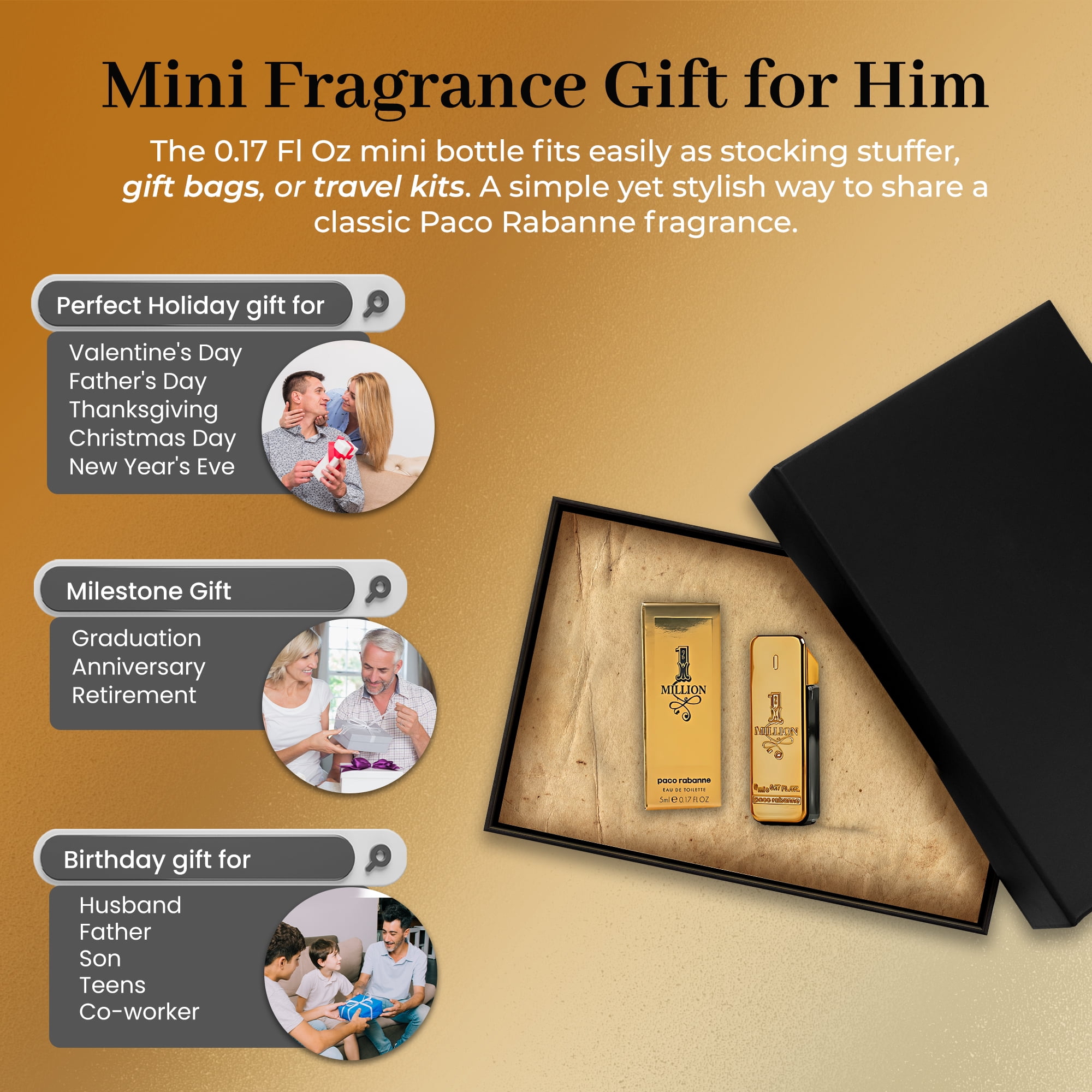 Paco Rabanne 1 Million Eau De Toilette Spray, Cologne For Men, 0.17 Oz
