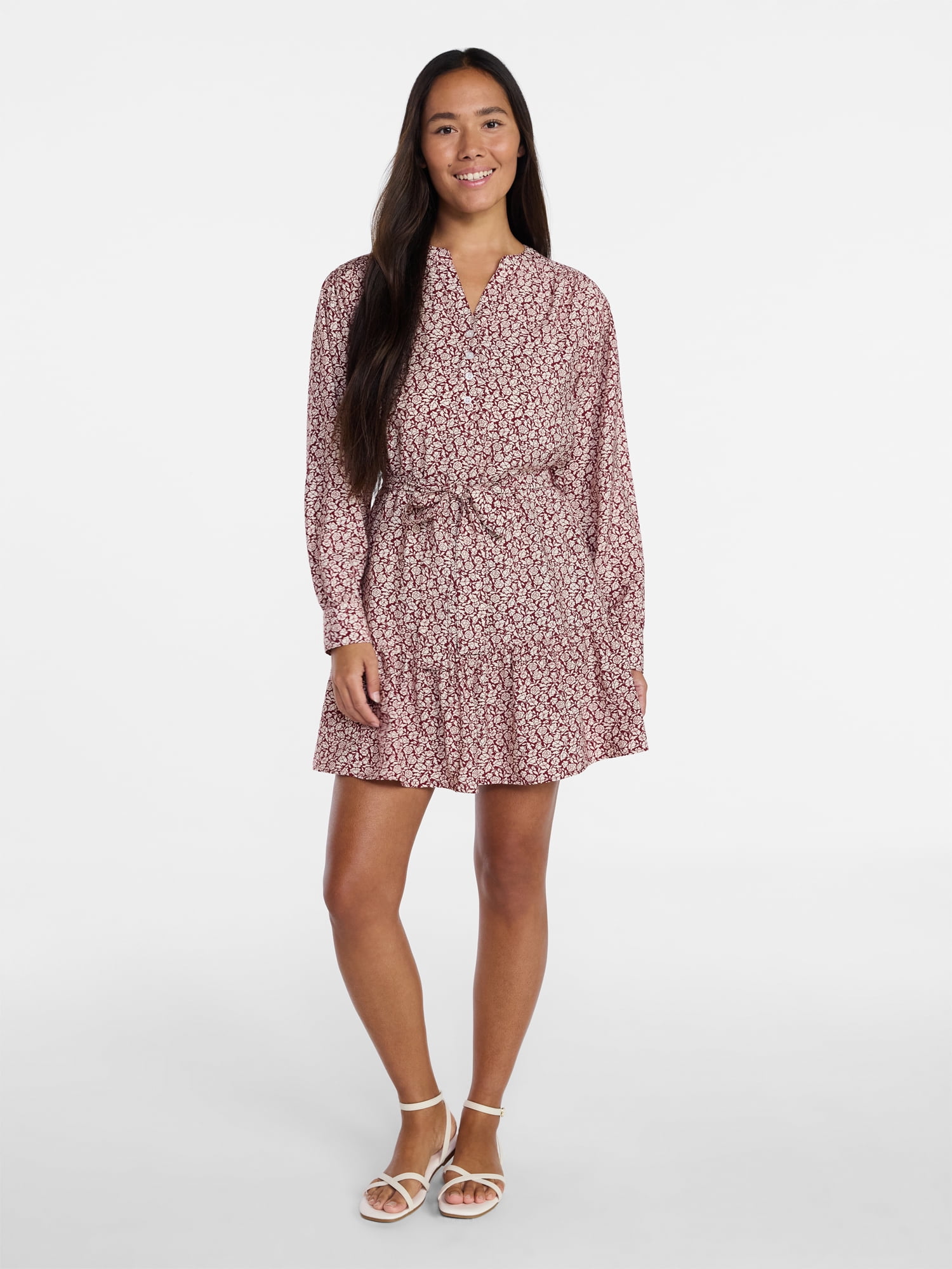 Time and Tru Women's Mini Shirtdress with Long Sleeves, Sizes XS-XXXL