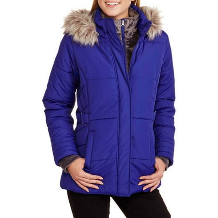 Women's Heavyweight Hooded Puffer Coat With Fur Trim - Walmart.com