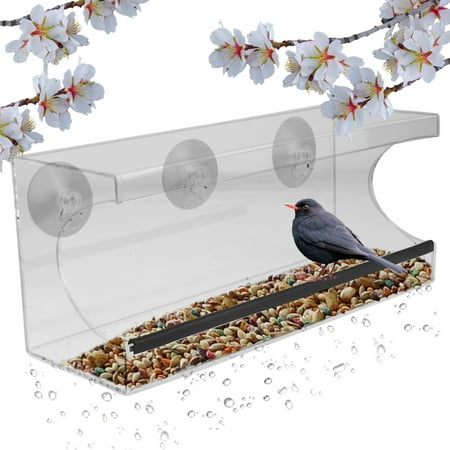 Window Alert Bird - Evelots Window Bird Feeder With Drain Holes and 3 Suction Cups, Large,Clear