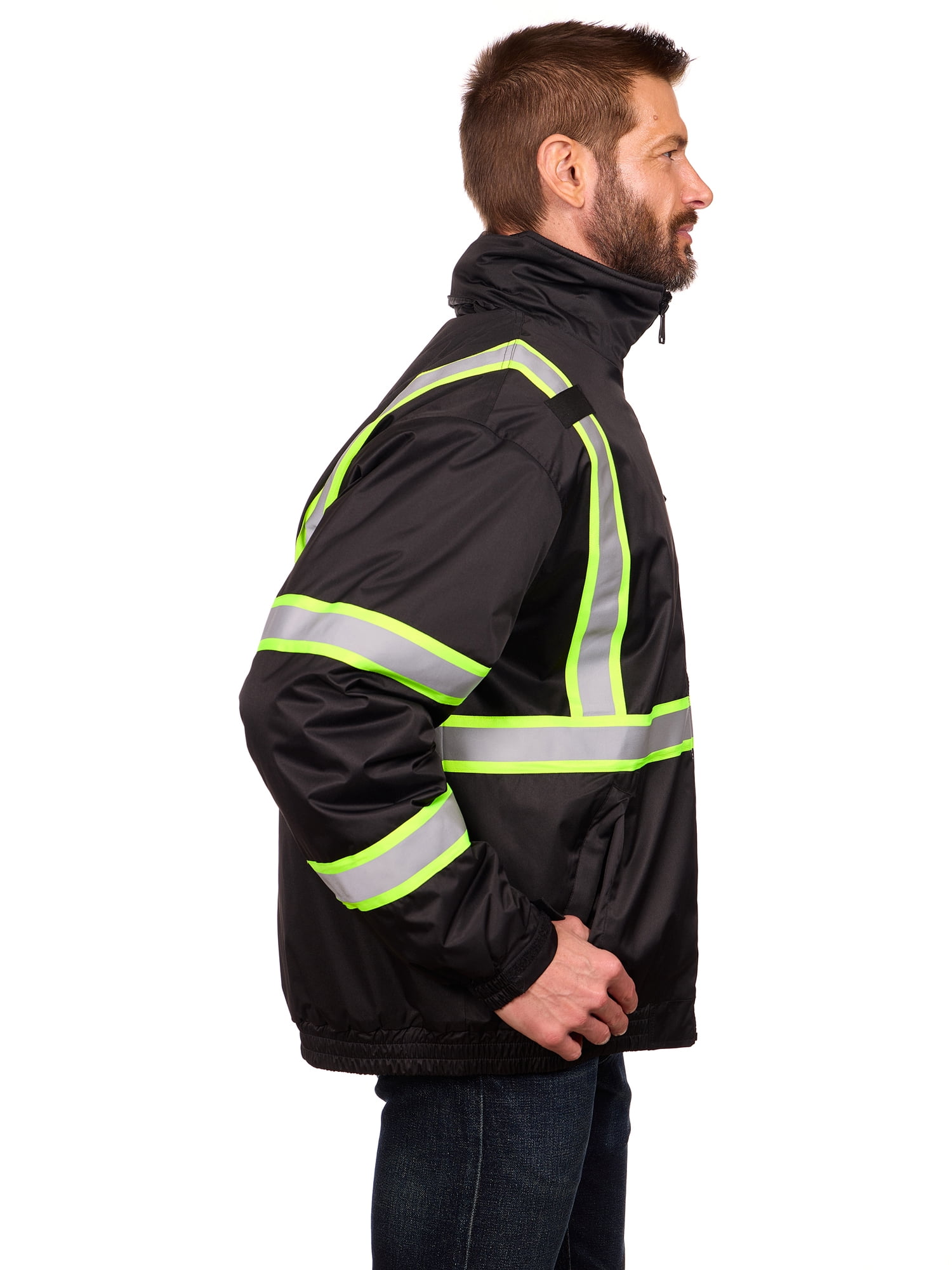 Bass Creek Outfitters Men's Oxford Insulated Safety Work Jacket with Hidden Hood, Sizes S-3XL