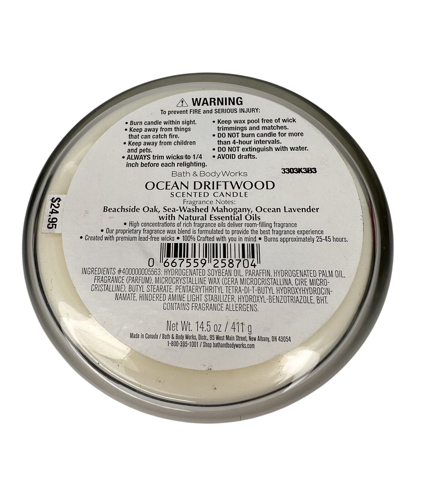 Bath and Body Works Ocean Driftwood Scented Candle Made With Natural Essential Oils 14.5 OZ / 411 G