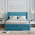 thumbnail image 2 of Full Size Platform Bed Frame with Velvet Upholstered Headboard and a Big Drawer, Platform Bed with Storage, Wooden Slats Support, No Box Spring Needed, Easy Assembly, Blue, 2 of 7