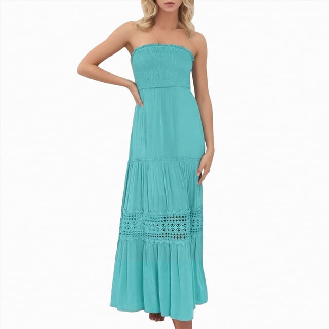NIEWTR Robes pour Femmes Corset Invité de Mariage Robe Longue Maxi Été Décontractée Sans Bretelles Tube Top Robe de Soirée Soleil (Vert Menthe, G)