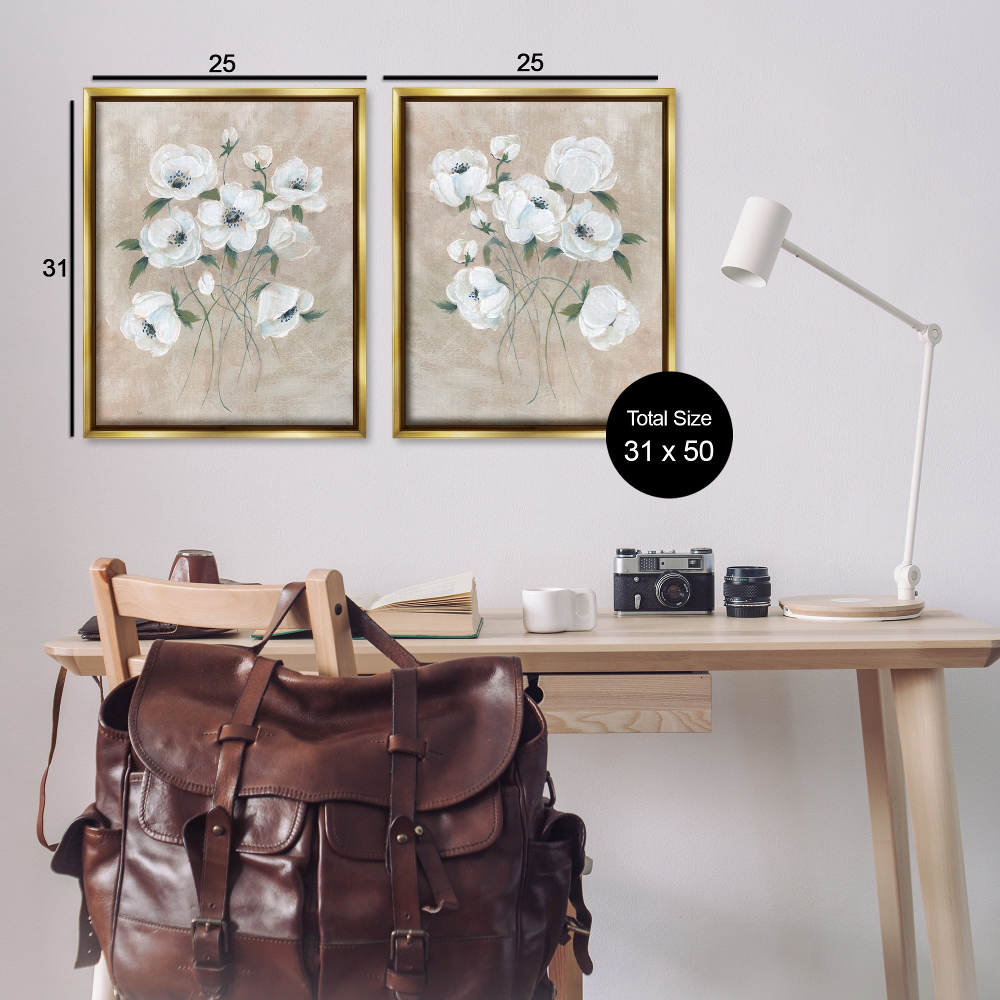 Stupell Industries Traditional Blossoms Bundle Plants & Flowers Painting Gold Floater Framed Canvas Art Print Wall Art, 31 x 25, Set of 2