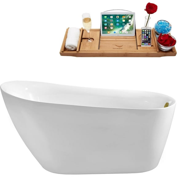 59" Streamline N280BGL Soaking Freestanding Tub and Tray With Internal Drain