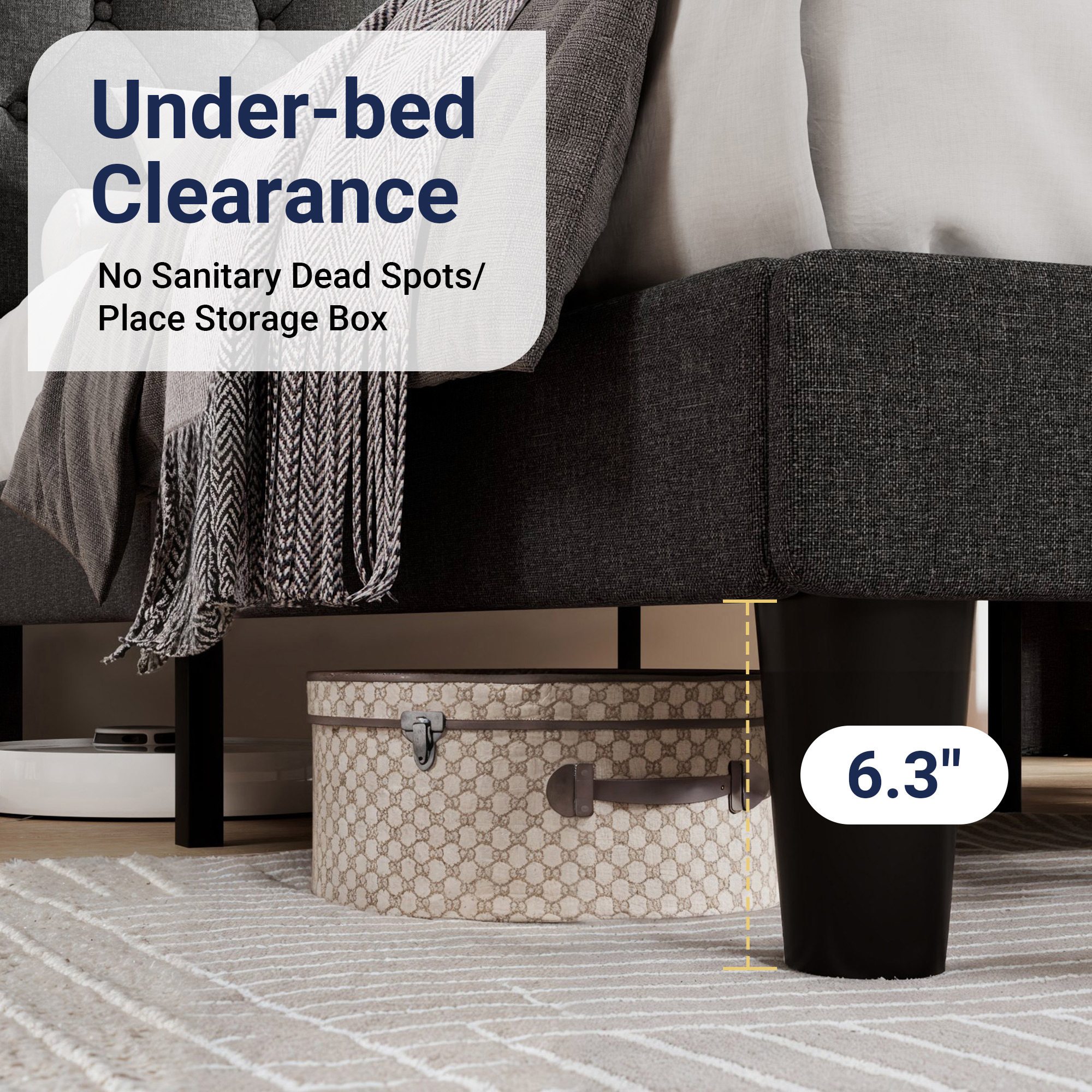 Allewie Full Size Upholstered Platform Bed Frame with Fabric Wingback Button Tufted Headboard, Dark Grey