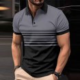 thumbnail image 2 of Mens Button Down Shirts Short Sleeve T Shirt Casual Stripe Color Blocking Sports Top Shirts, 2 of 3