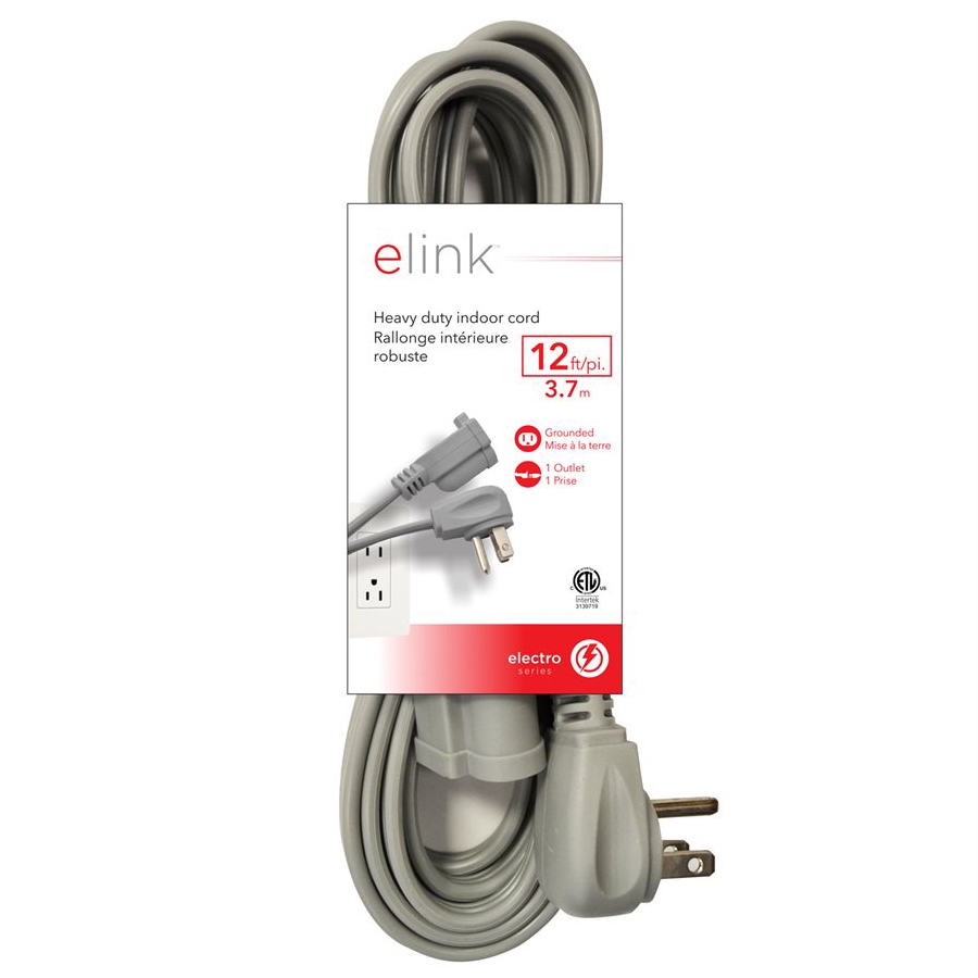 Elink EX900 Indoor Heavy Duty Extension Cord, 12 Feet, Grey Walmart Canada