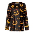 thumbnail image 4 of Yuaguia Women Halloween Pumpkin Face Print Long Sleeve T-Shirt, Spooky Side Split Crewneck Casual Autumn Fall Top for Daily Wear, Work, and Holiday Parties, Black 3XL, 4 of 6