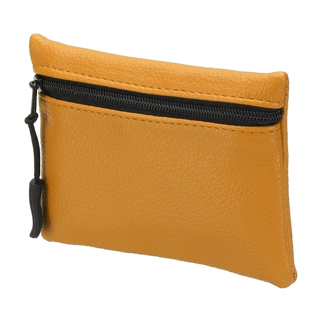 Monedero de Cuero Uxcell, Pequeño con Cremallera, Soporte Portátil para Tarjetas, 4.7in & Amarillo & Cuero PU