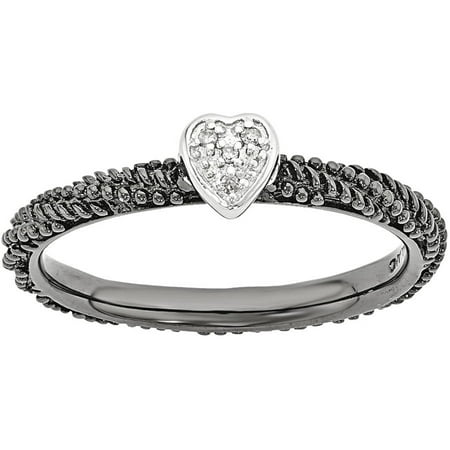 Stackable Expressions Diamond Sterling Silver Ruthenium-Plated Heart Ring