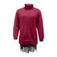 thumbnail image 4 of Women's Oversized Turtleneck Sweater and Mini Skirt Set, Layered Lace Trim Outfit, Casual Streetwear Suit, Loose Fit Two Piece Set, Fall Winter Spring Outfit Red XXL, 4 of 4