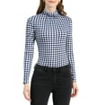 thumbnail image 1 of INSPIRE CHIC Camiseta de rayas de mujer de manga larga, casual, ajustada, de cuello alto, para primavera, otoño, fiesta de Navidad 2026 S Azul Blanco, 1 of 7