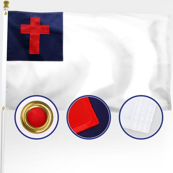 Christian Flag 3x5 Outdoor, Double Sided Heavy Duty 210D Nylon Embroidered Christianity Cross Church Jesus Faith Flag