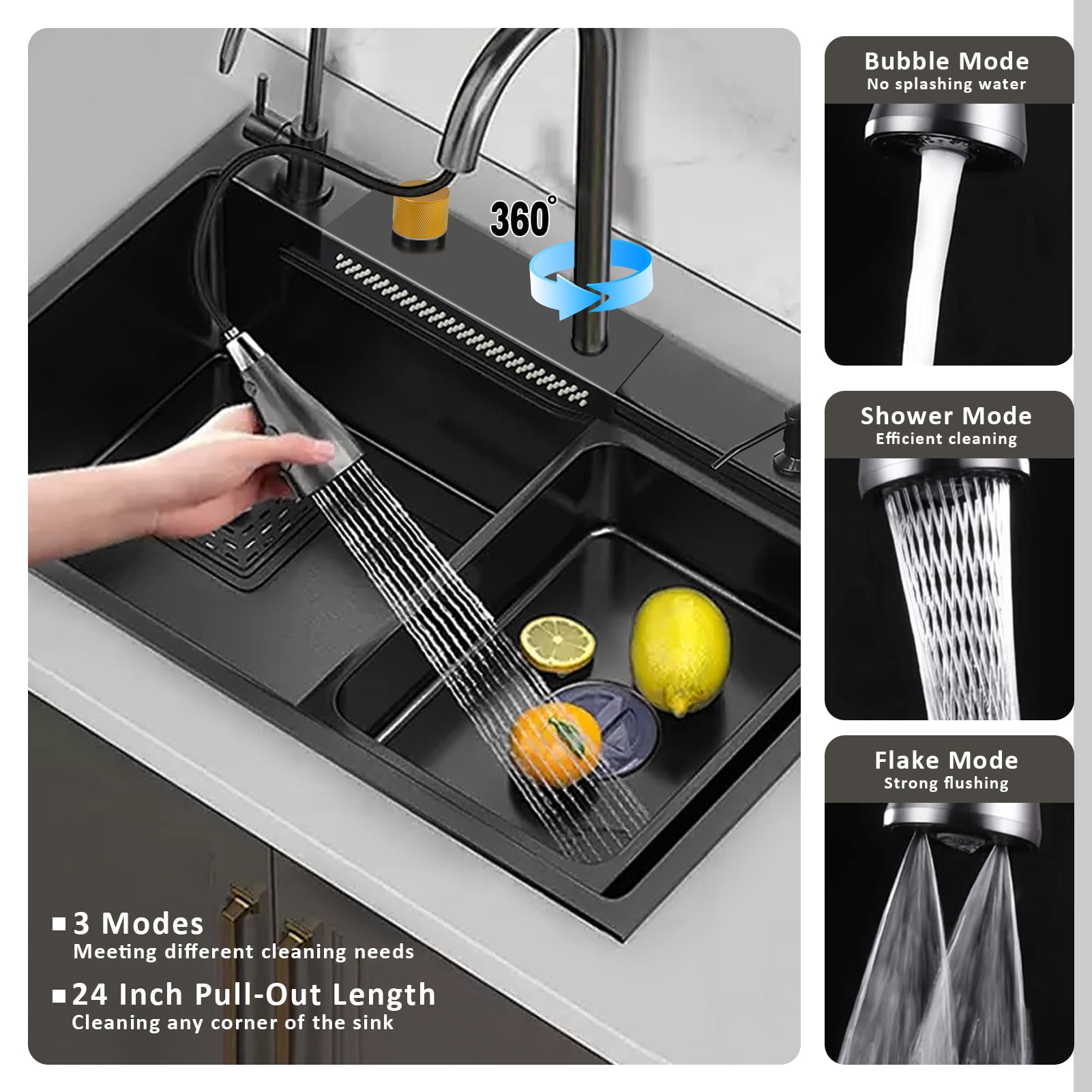 Waterfall Kitchen Sink, Single Bowl Drop in Kitchen Sink with Pull-Out Faucet and Multiple Accessories - 31.5×17.7×8 inch