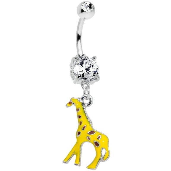 Body Candy Womens 14G 316L Steel Navel Ring Piercing Clear Accent Yellow Giraffe Dangle Belly Button Ring