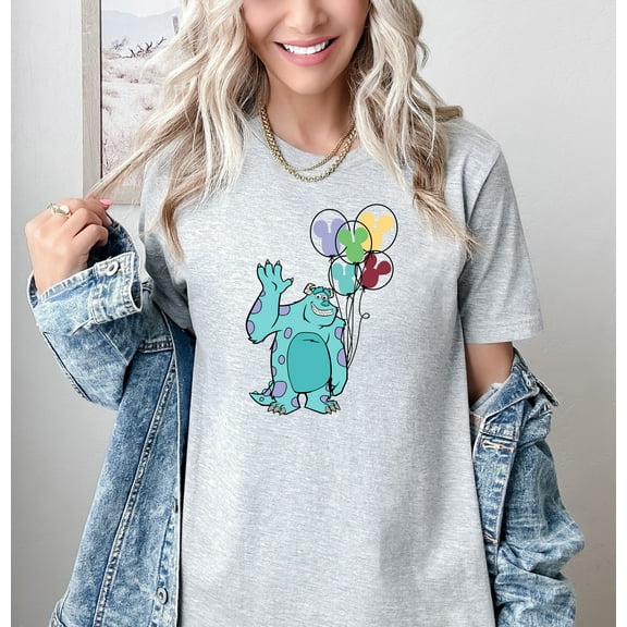 Moonlight Apparel Monsters Inc Inspired Sulley Multi-Color T-Shirt Women’s Pixar Graphic Tee with Balloons Comfort Colors Cotton Shirt for Disney Park Outfits & Gifts
