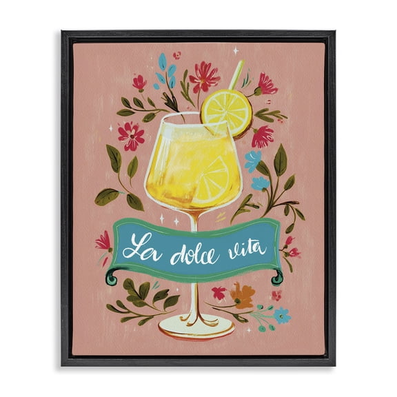 Stupell Industries Eclectic Lemon Cocktail Sweet Life Black Floating Frame Canvas Art, 17 x 21, by Yen