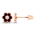 thumbnail image 2 of Decadence Solid 14K Rose Gold 1.75mm Natural Red Garnet January Birthstone Bezel Flower Screwback Earring, 2 of 5