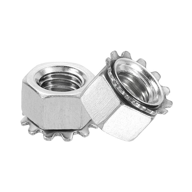 Uxcell 50Pack 3/8"-16 K-Lock Nut with External Tooth Washer, 304 Stainless Steel Silver