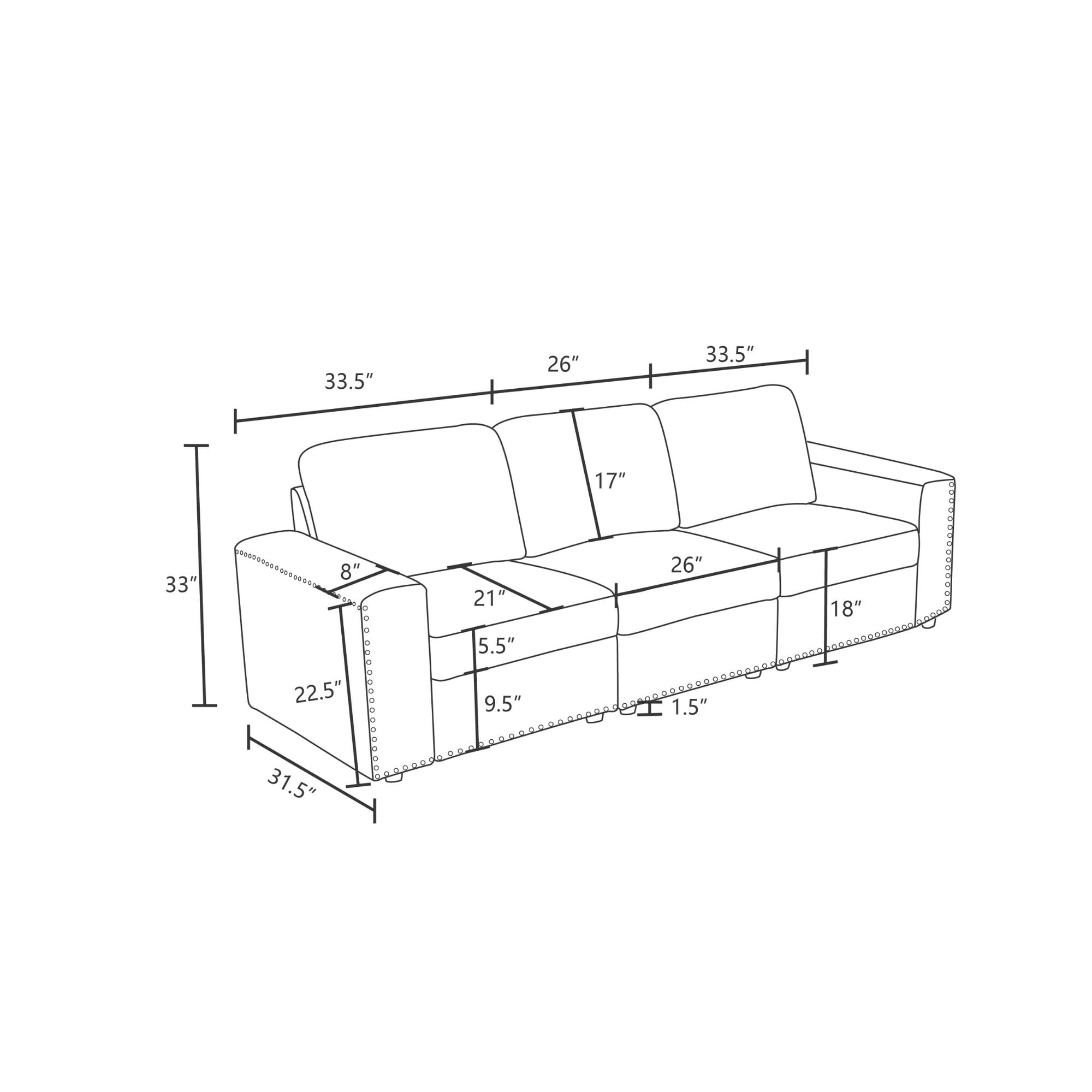 MAYEERTY Modular Sectional Sofa, Flocking Fabric Couch with Nailhead Trim & Anti-Insect Frame, for Living Room, Dark Grey
