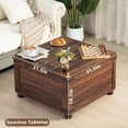 thumbnail image 2 of Joaxswe Farmhouse Coffee Table with Hidden Storage, 59 Gal Square Center Table, Flip-Top Lids, Wooden Gourd Feet, Brown, 2 of 8