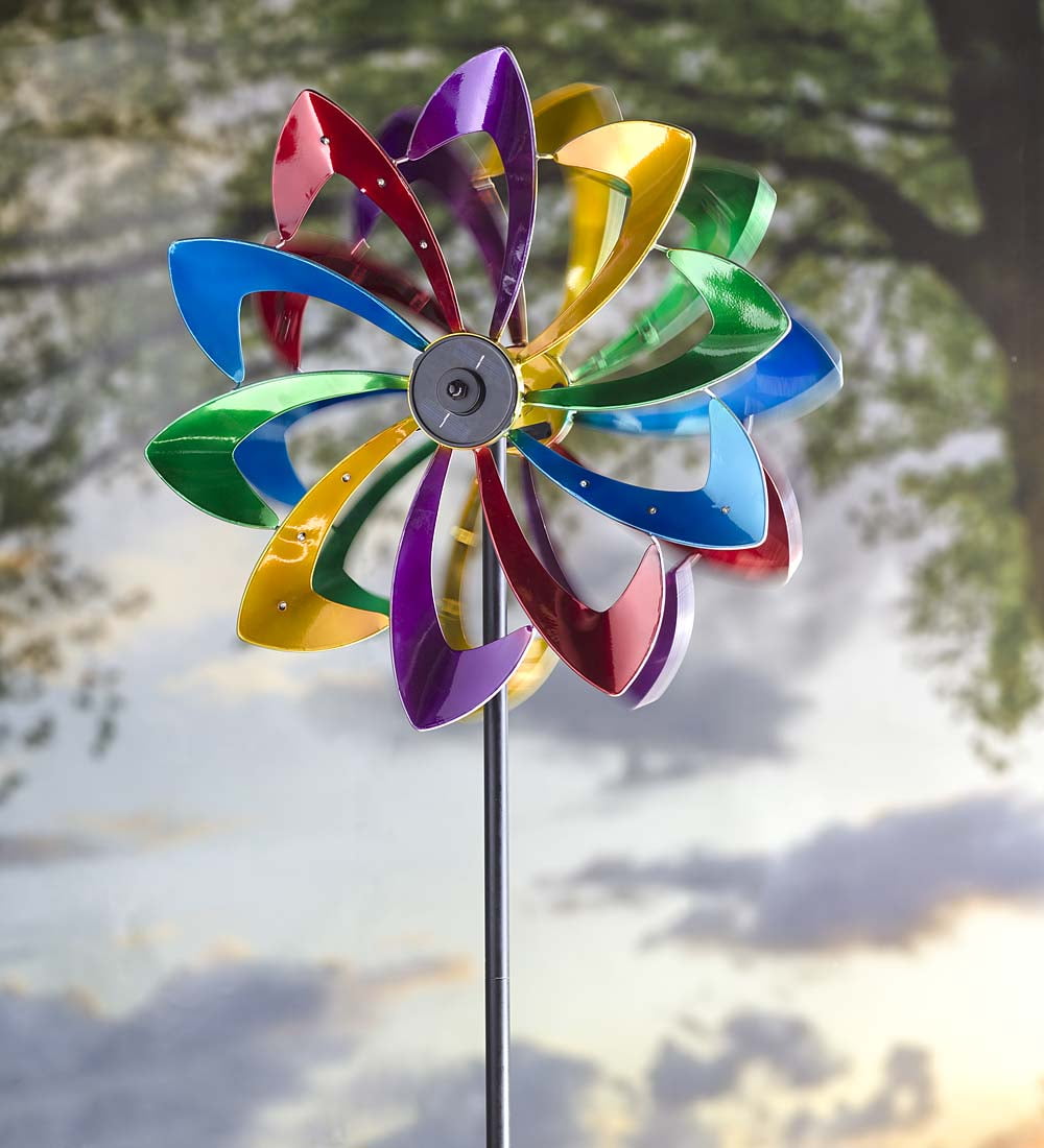 SolarPowered LED FlowerShaped Garden Wind Spinner