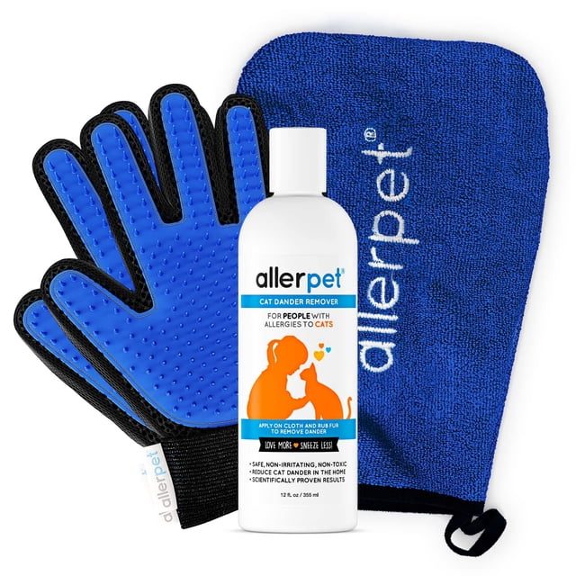 Eliminador de caspa de gato Allerpet con guantes y guantes de aseo, 355 ml