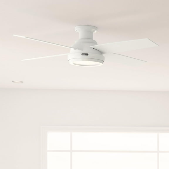 Restored Hunter Fan 52 inch Contemporary Low Profile White Ceiling Fan with Remote Control for Living Room, Bedroom, Farmhouse, Kitchen  (Refurbished)