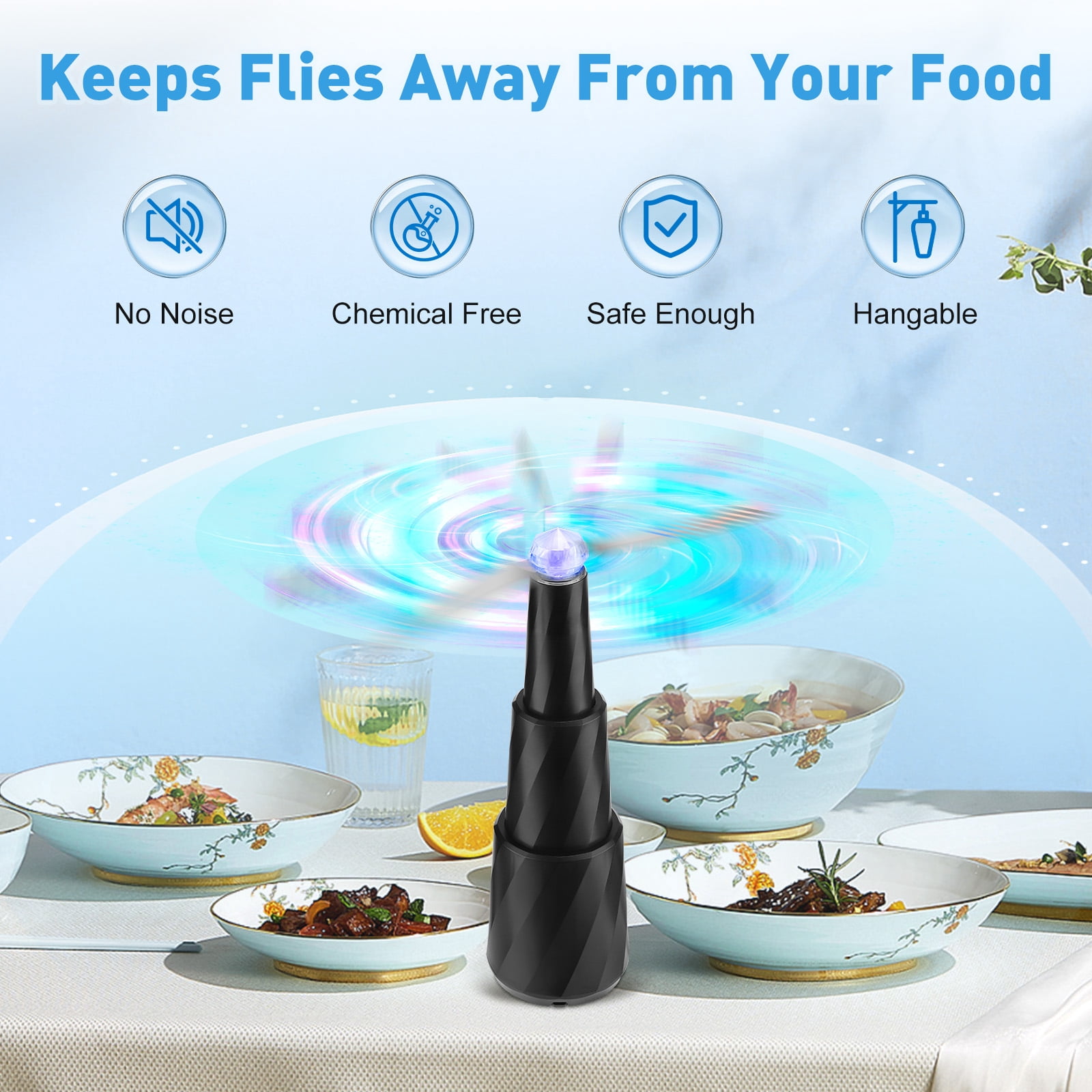 Fly Fans for Table, Retractable Food Fan for Indoor Outdoor Meals, Portable Table Fans with Holographic Blades Keep Flies Away, Batteries Powered for Picnic, Restaurant, Party, Home, BBQ