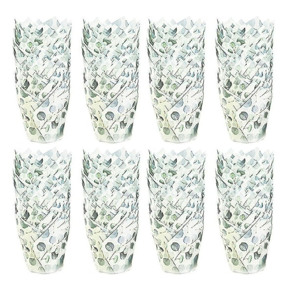 200Pcs Leaf Tulip Cake Cups Heat-resistant Cute Eucalyptus Design Green Cupcake Wrappers