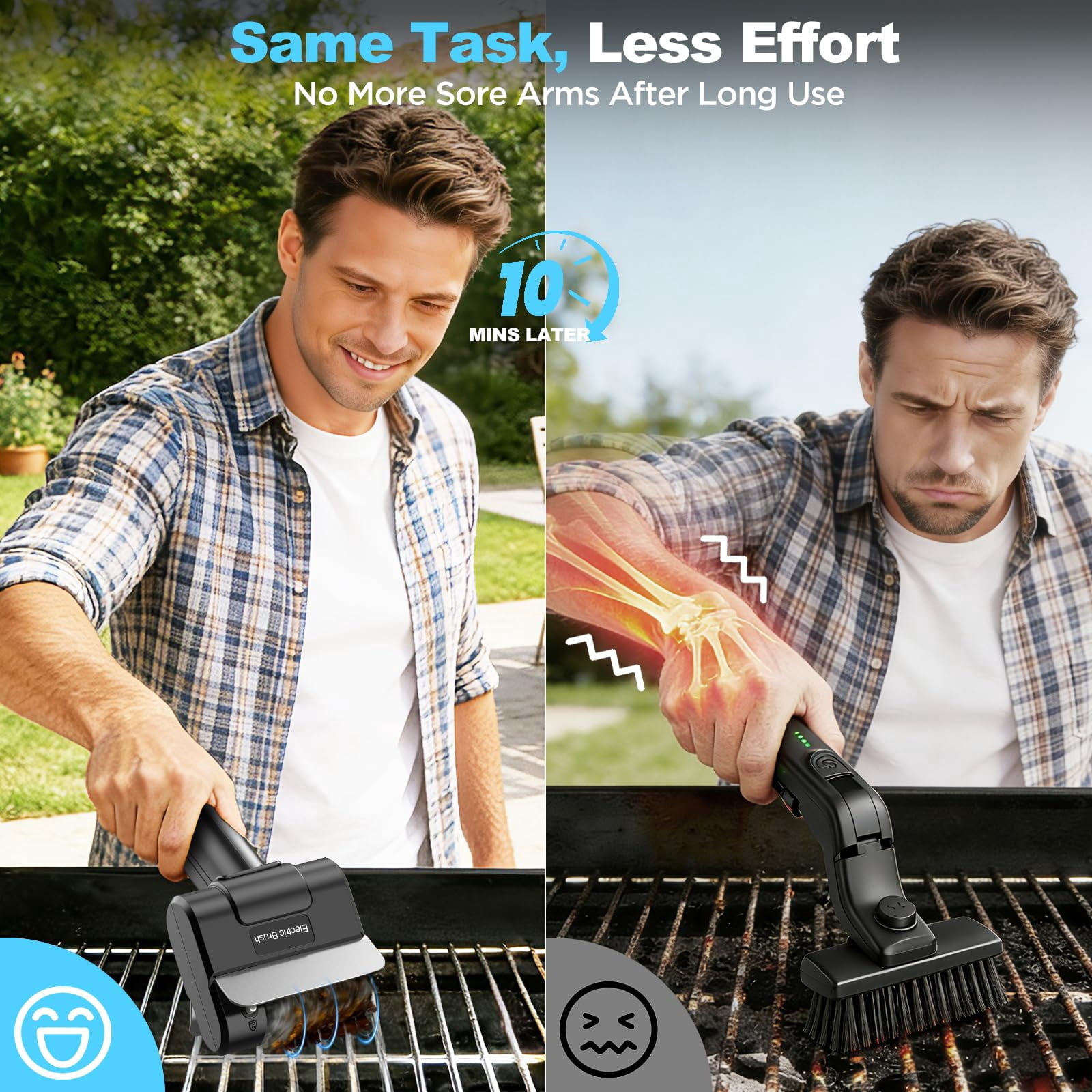 Electric Grill Brush Blue Button Dual Safety Lock 304 SS Head