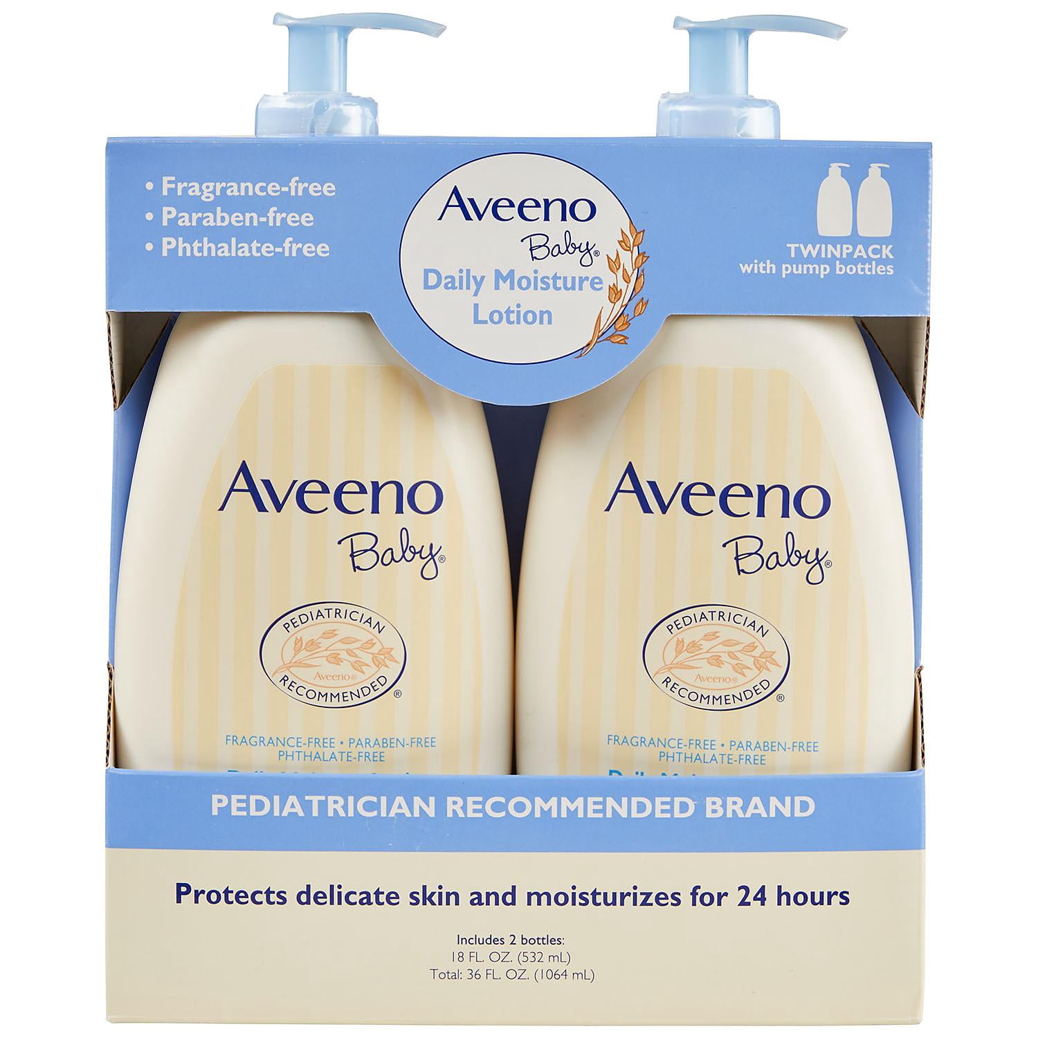 Aveeno Baby Daily Moisture Lotion with Fragrance Free for Delicate Skin, 18 fl oz, 2 Pack