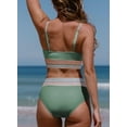 thumbnail image 3 of Eytino Bikini Set for Women Two Piece Swimsuit Colorblock Trim High Waisted Bathing Suits for Women Scoop Neck Adjustable Spaghetti Straps Bikini Swimwear Green M, 3 of 8