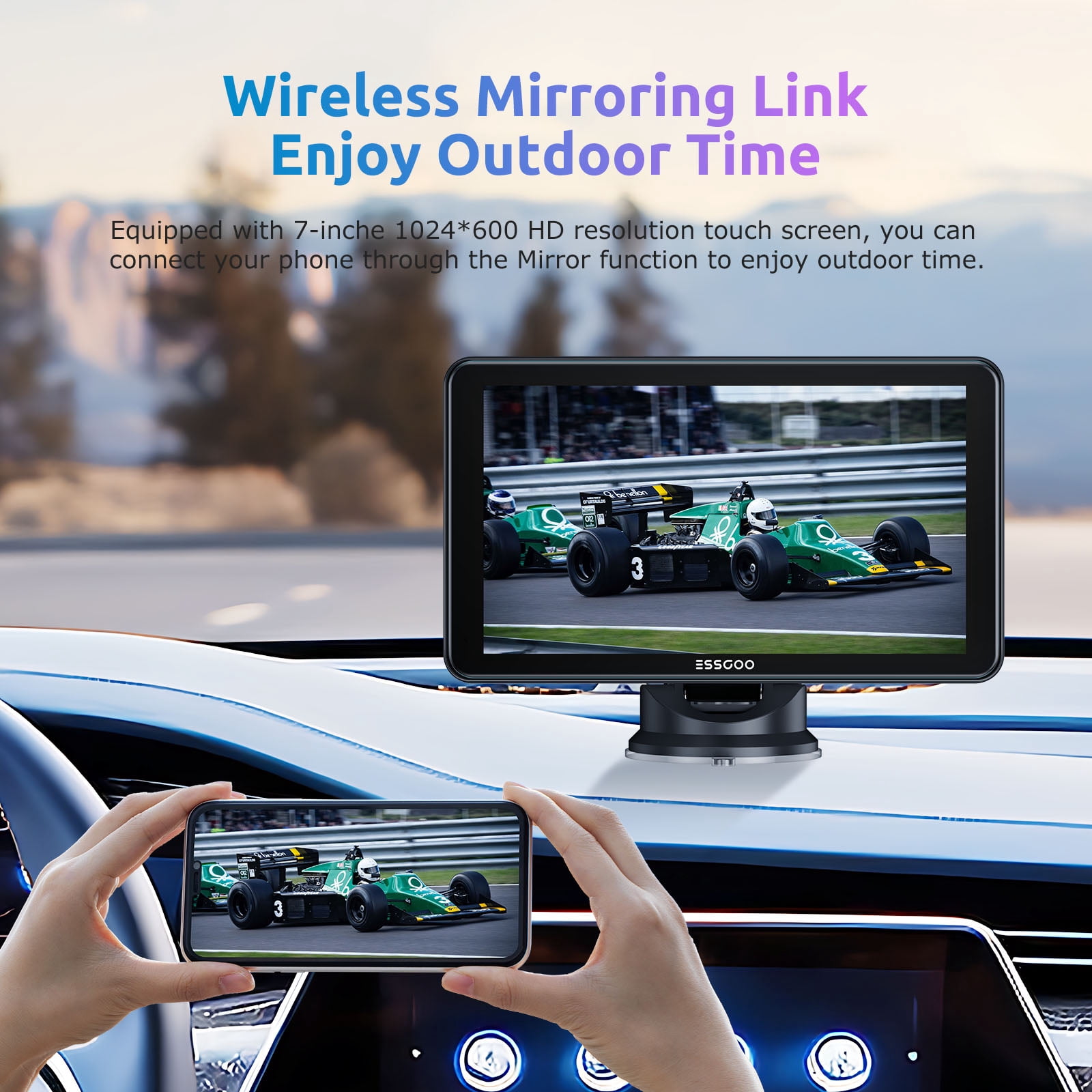 ESSGOO 7" Full HD Wireless Car Stereo: Apple CarPlay & Android Auto, Magic Link Screen Mirroring, Bluetooth 5.0, GPS Navigation, FM/AUX Audio – Universal Fit for Cars, Trucks, SUVs, RVs