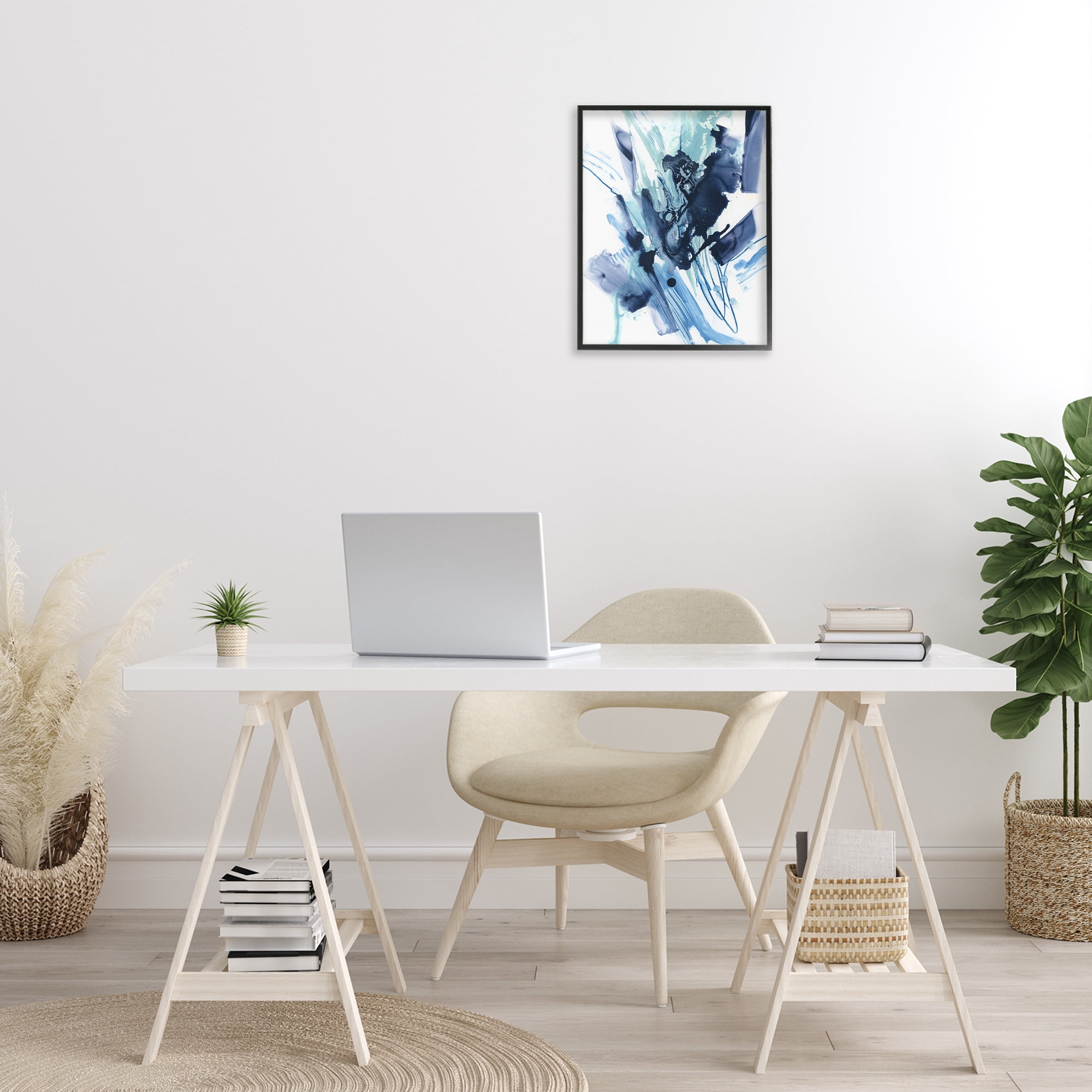 Stupell Industries Restless Blue Splash Abstract Painting Black Framed Art Print Wall Art, 16 x 20