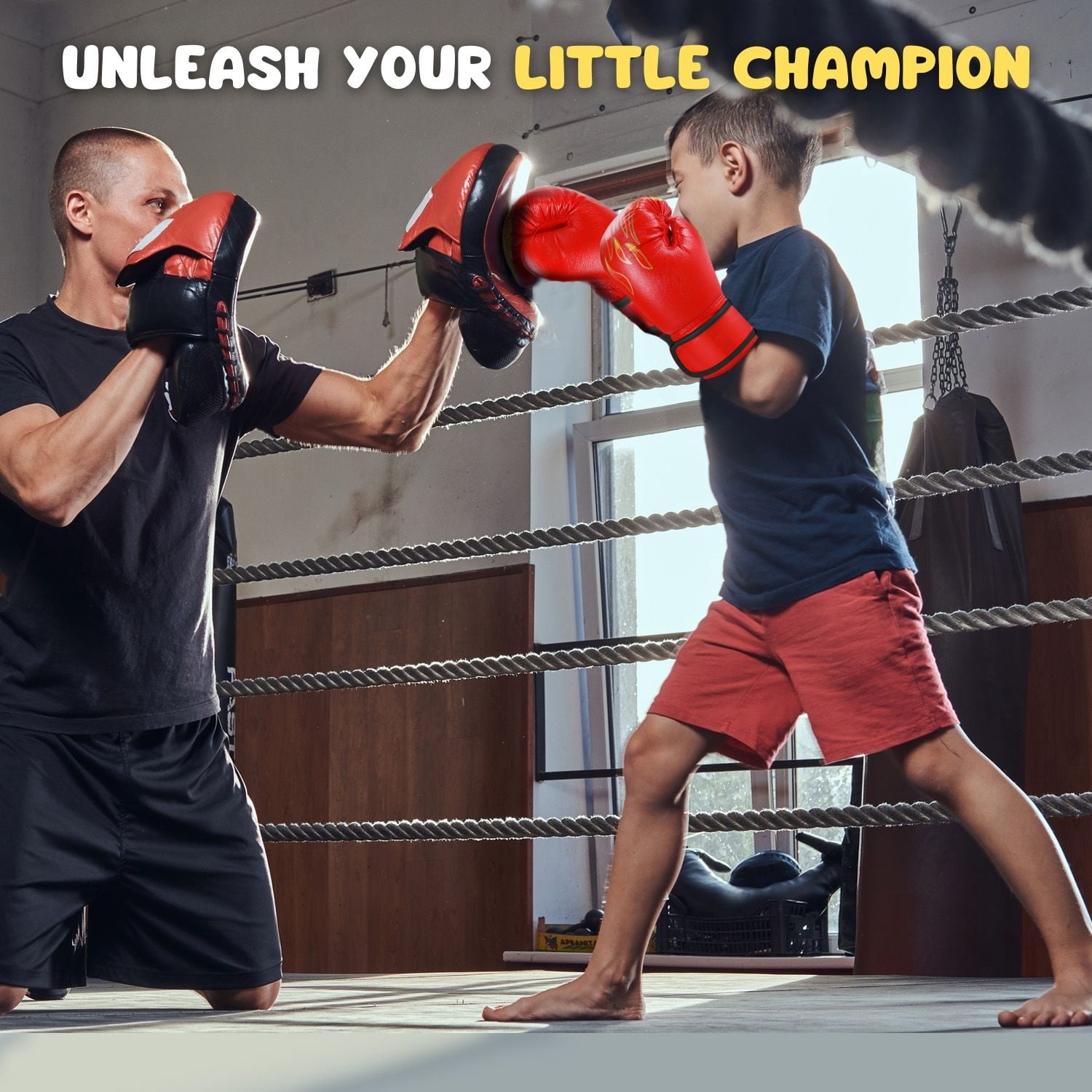 Kids Boxing Gloves For 3 to 8 Years, 4 oz Fire Red Boxing Gloves for Children Sparring Youth Boxing Gloves Junior Training Mitts Punching Bag Gloves for KickBoxing, MMA, Muay Thai, Training