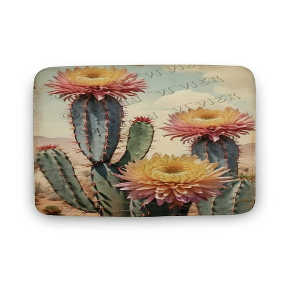 Southwest Cactus With Flower Print Bath Rug, Coral Velvet, 20"x32", Ultra Soft and Non-Slip Bathroom Rugs for Bathroom, Shower, and Tub